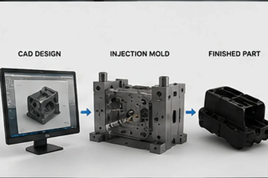 CAD design, injection mold and finished plastic component