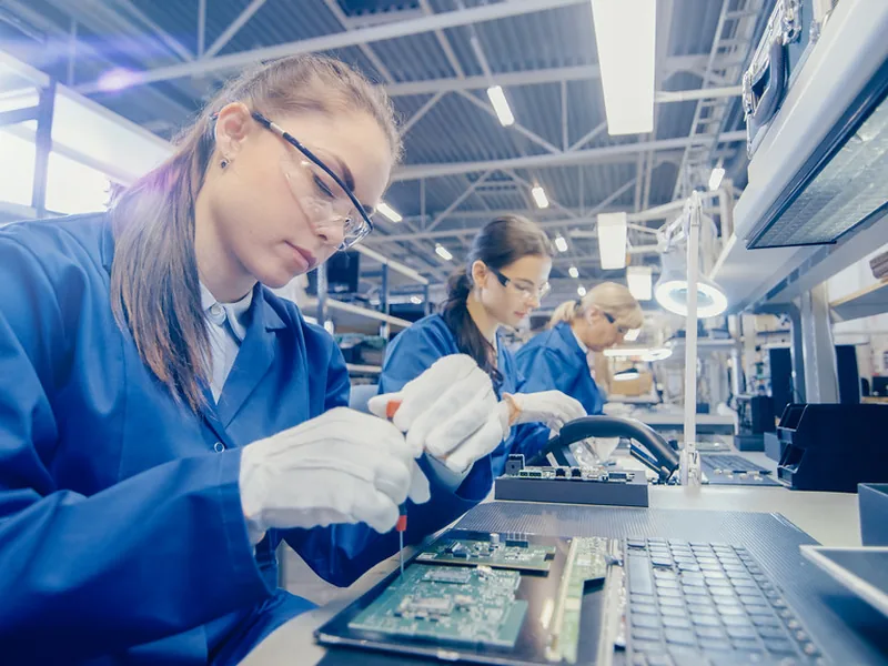 Electronics assembly line for circuit board and component production