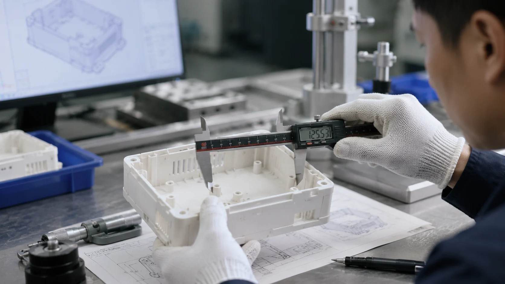 Quality inspection of a custom injection molded plastic enclosure