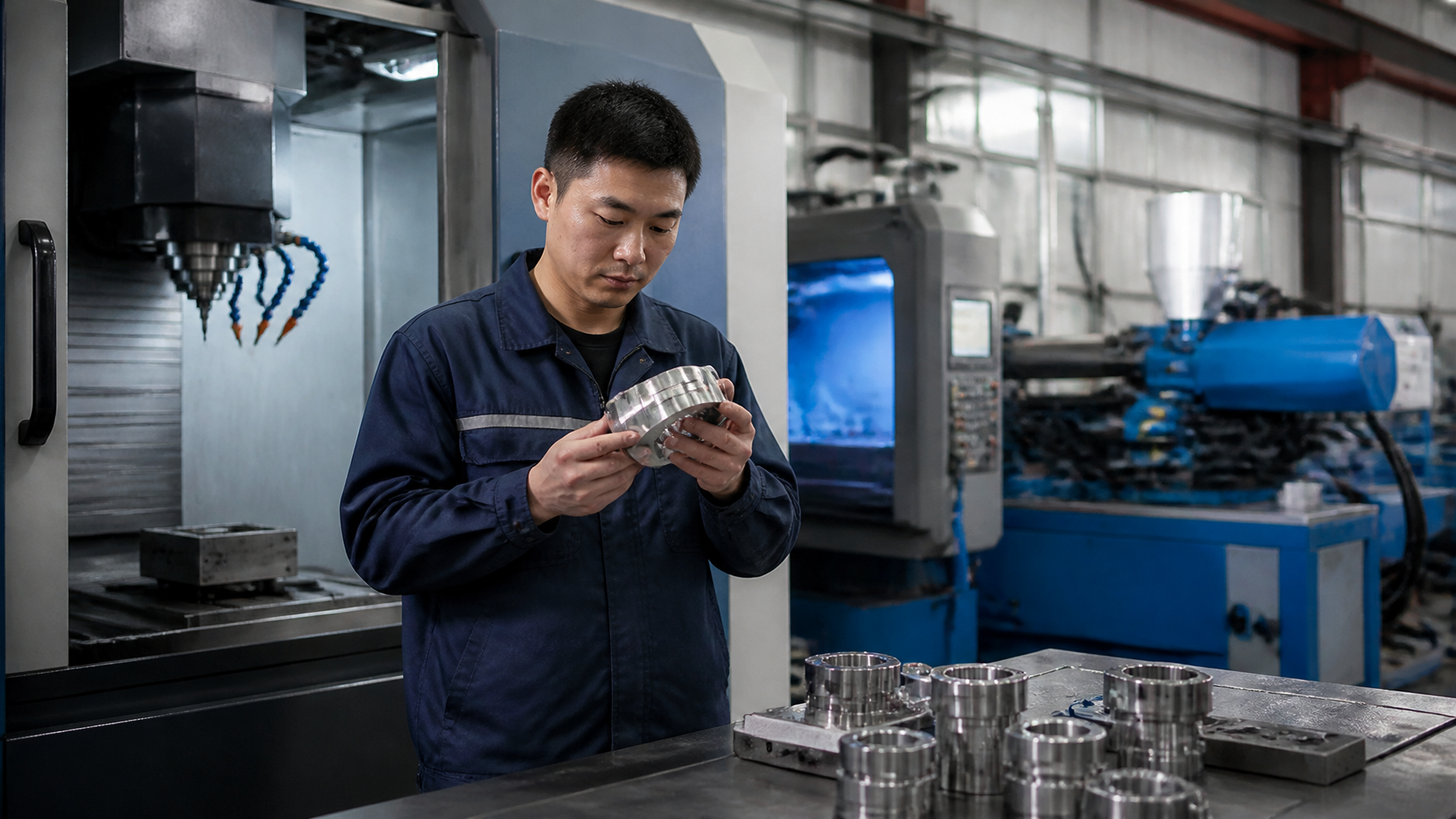 CMM inspection of a precision machined aluminum component in a quality laboratory